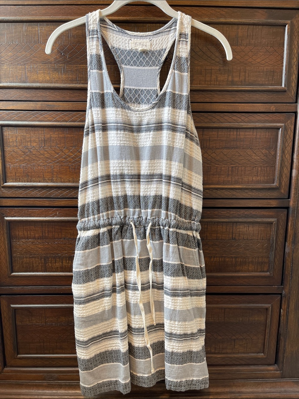 Lou & Grey Striped Racerback Midi Dress in blue/gray and white